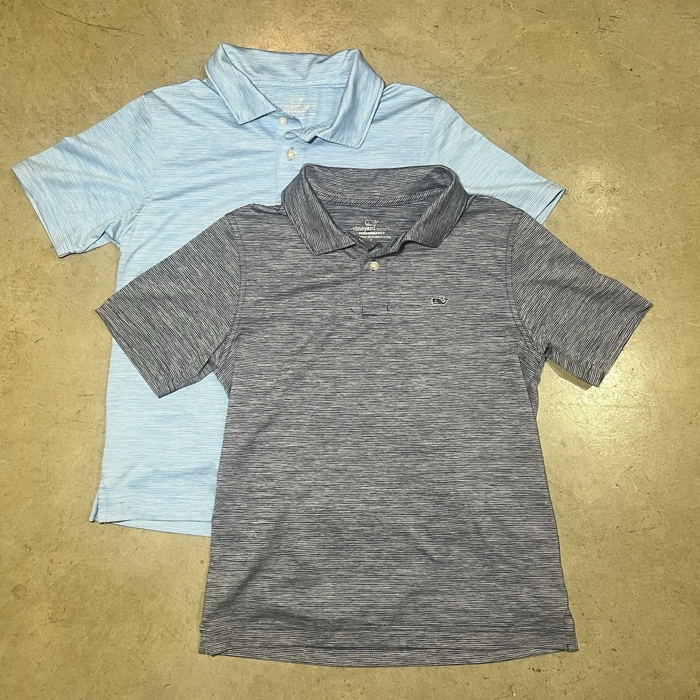 Vineyard Vines Boys Performance Polo Shirt Lot of 2 Blue Striped Size S 8-10
